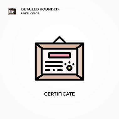 Sertifika vektör simgesi. Modern vektör illüstrasyon kavramları. Düzenlemesi ve kişiselleştirmesi kolay.