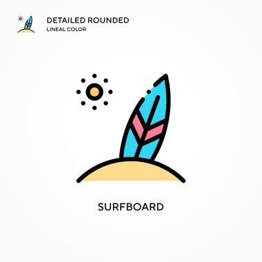 Sörf tahtası vektör simgesi. Modern vektör illüstrasyon kavramları. Düzenlemesi ve kişiselleştirmesi kolay.