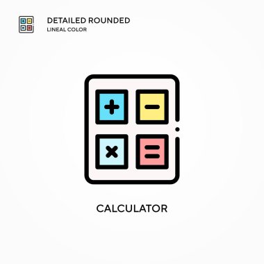 Hesap makinesi vektör simgesi. Modern vektör illüstrasyon kavramları. Düzenlemesi ve kişiselleştirmesi kolay.