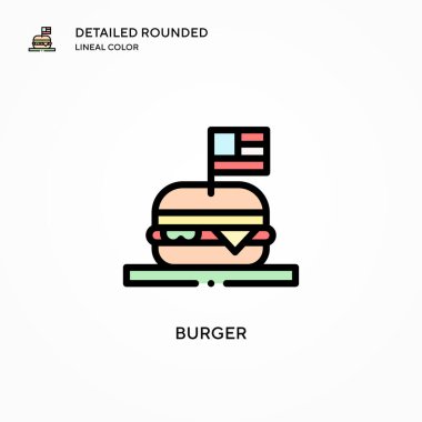 Burger vektör ikonu. Modern vektör illüstrasyon kavramları. Düzenlemesi ve kişiselleştirmesi kolay.