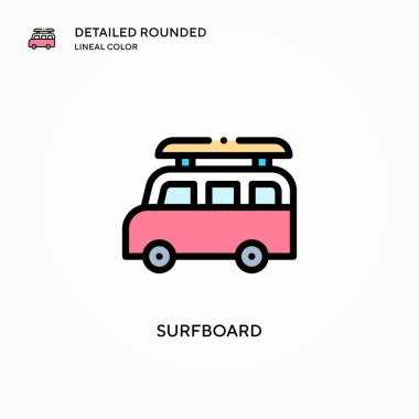 Sörf tahtası vektör simgesi. Modern vektör illüstrasyon kavramları. Düzenlemesi ve kişiselleştirmesi kolay.