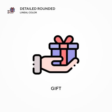 Hediye vektör simgesi. Modern vektör illüstrasyon kavramları. Düzenlemesi ve kişiselleştirmesi kolay.