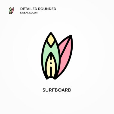 Sörf tahtası vektör simgesi. Modern vektör illüstrasyon kavramları. Düzenlemesi ve kişiselleştirmesi kolay.