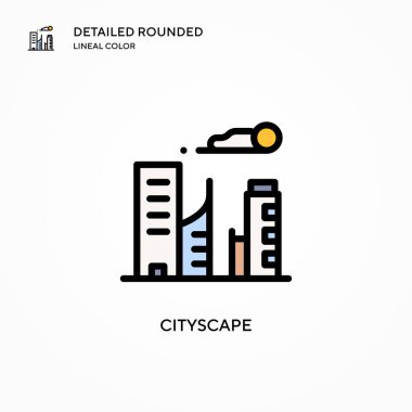 Şehir manzarası vektör simgesi. Modern vektör illüstrasyon kavramları. Düzenlemesi ve kişiselleştirmesi kolay.