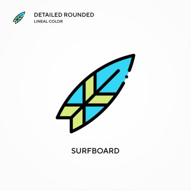 Sörf tahtası vektör simgesi. Modern vektör illüstrasyon kavramları. Düzenlemesi ve kişiselleştirmesi kolay.