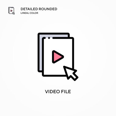Video dosya vektör simgesi. Modern vektör illüstrasyon kavramları. Düzenlemesi ve kişiselleştirmesi kolay.