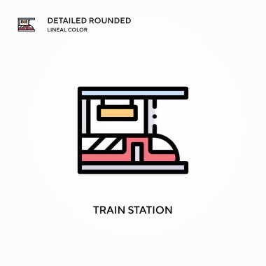Tren istasyonu vektör simgesi. Modern vektör illüstrasyon kavramları. Düzenlemesi ve kişiselleştirmesi kolay.