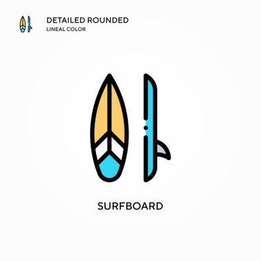 Sörf tahtası vektör simgesi. Modern vektör illüstrasyon kavramları. Düzenlemesi ve kişiselleştirmesi kolay.