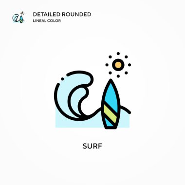 Sörf vektör simgesi. Modern vektör illüstrasyon kavramları. Düzenlemesi ve kişiselleştirmesi kolay.