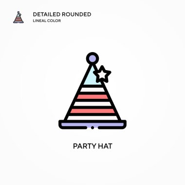 Parti şapka vektör simgesi. Modern vektör illüstrasyon kavramları. Düzenlemesi ve kişiselleştirmesi kolay.