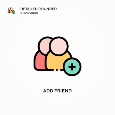 Arkadaş vektör simgesi ekle. Modern vektör illüstrasyon kavramları. Düzenlemesi ve kişiselleştirmesi kolay.