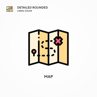 Harita vektör simgesi. Modern vektör illüstrasyon kavramları. Düzenlemesi ve kişiselleştirmesi kolay.