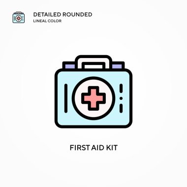 İlk yardım çantası vektör simgesi. Modern vektör illüstrasyon kavramları. Düzenlemesi ve kişiselleştirmesi kolay.