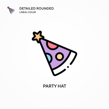 Parti şapka vektör simgesi. Modern vektör illüstrasyon kavramları. Düzenlemesi ve kişiselleştirmesi kolay.