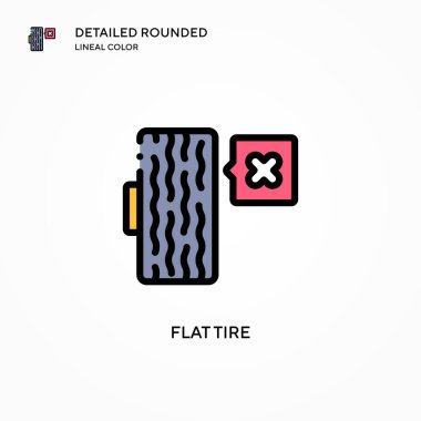 Patlak lastik vektör ikonu. Modern vektör illüstrasyon kavramları. Düzenlemesi ve kişiselleştirmesi kolay.