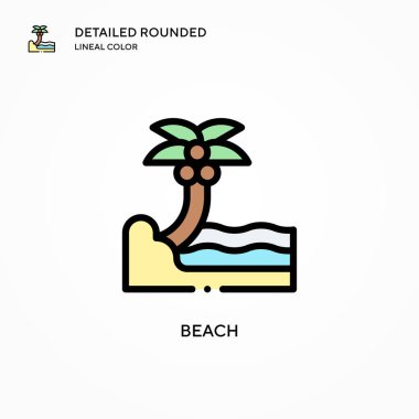 Plaj vektör simgesi. Modern vektör illüstrasyon kavramları. Düzenlemesi ve kişiselleştirmesi kolay.