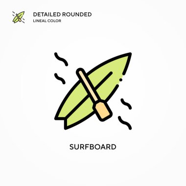 Sörf tahtası vektör simgesi. Modern vektör illüstrasyon kavramları. Düzenlemesi ve kişiselleştirmesi kolay.