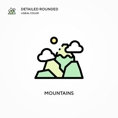 Dağlar vektör simgesi. Modern vektör illüstrasyon kavramları. Düzenlemesi ve kişiselleştirmesi kolay.