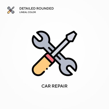 Araba tamir ikonu. Modern vektör illüstrasyon kavramları. Düzenlemesi ve kişiselleştirmesi kolay.