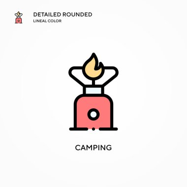 Kamp vektör simgesi. Modern vektör illüstrasyon kavramları. Düzenlemesi ve kişiselleştirmesi kolay.
