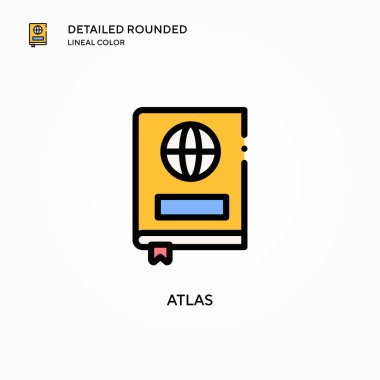 Atlas vektör simgesi. Modern vektör illüstrasyon kavramları. Düzenlemesi ve kişiselleştirmesi kolay.