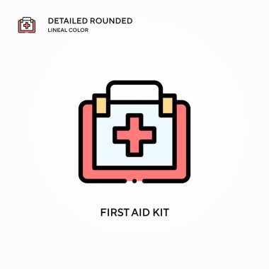 İlk yardım çantası vektör simgesi. Modern vektör illüstrasyon kavramları. Düzenlemesi ve kişiselleştirmesi kolay.