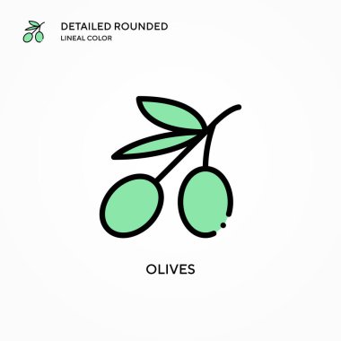 Zeytin vektörü simgesi. Modern vektör illüstrasyon kavramları. Düzenlemesi ve kişiselleştirmesi kolay.