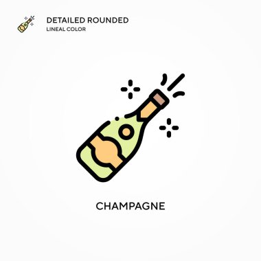 Şampanya vektör ikonu. Modern vektör illüstrasyon kavramları. Düzenlemesi ve kişiselleştirmesi kolay.