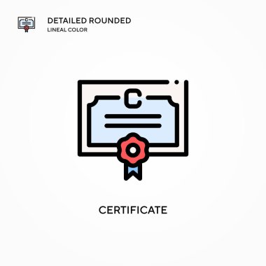 Sertifika vektör simgesi. Modern vektör illüstrasyon kavramları. Düzenlemesi ve kişiselleştirmesi kolay.