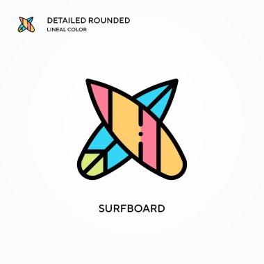 Sörf tahtası vektör simgesi. Modern vektör illüstrasyon kavramları. Düzenlemesi ve kişiselleştirmesi kolay.