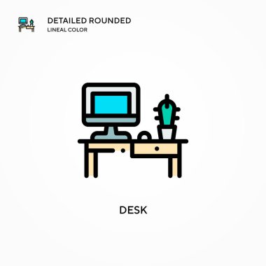 Masa vektör simgesi. Modern vektör illüstrasyon kavramları. Düzenlemesi ve kişiselleştirmesi kolay.