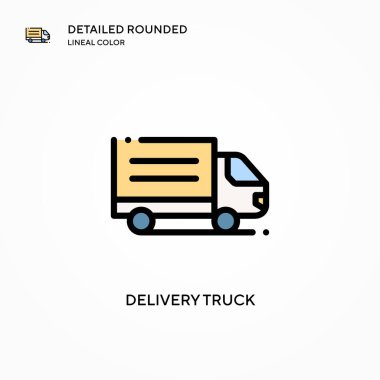 Teslimat kamyonu vektör ikonu. Modern vektör illüstrasyon kavramları. Düzenlemesi ve kişiselleştirmesi kolay.
