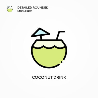 Hindistan cevizi içeceği vektör ikonu. Modern vektör illüstrasyon kavramları. Düzenlemesi ve kişiselleştirmesi kolay.