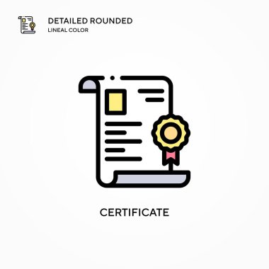 Sertifika vektör simgesi. Modern vektör illüstrasyon kavramları. Düzenlemesi ve kişiselleştirmesi kolay.