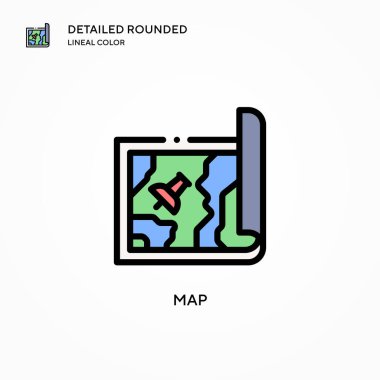 Harita vektör simgesi. Modern vektör illüstrasyon kavramları. Düzenlemesi ve kişiselleştirmesi kolay.