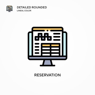 Rezervasyon vektör simgesi. Modern vektör illüstrasyon kavramları. Düzenlemesi ve kişiselleştirmesi kolay.