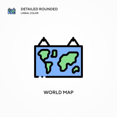 Dünya haritası vektör simgesi. Modern vektör illüstrasyon kavramları. Düzenlemesi ve kişiselleştirmesi kolay.