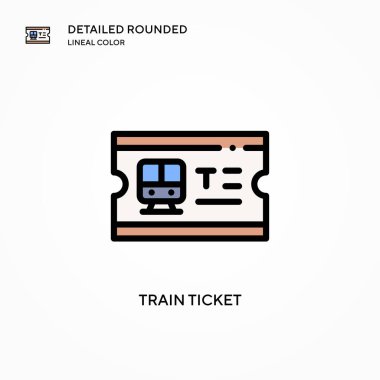 Tren bileti vektör simgesi. Modern vektör illüstrasyon kavramları. Düzenlemesi ve kişiselleştirmesi kolay.
