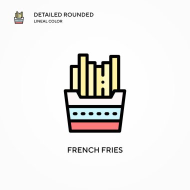 Patates kızartması vektör ikonu. Modern vektör illüstrasyon kavramları. Düzenlemesi ve kişiselleştirmesi kolay.