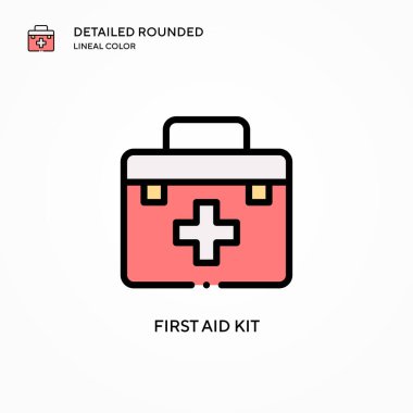 İlk yardım çantası vektör simgesi. Modern vektör illüstrasyon kavramları. Düzenlemesi ve kişiselleştirmesi kolay.