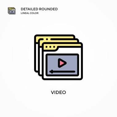Video vektör simgesi. Modern vektör illüstrasyon kavramları. Düzenlemesi ve kişiselleştirmesi kolay.
