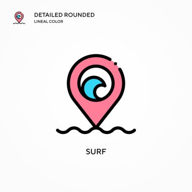 Sörf vektör simgesi. Modern vektör illüstrasyon kavramları. Düzenlemesi ve kişiselleştirmesi kolay.