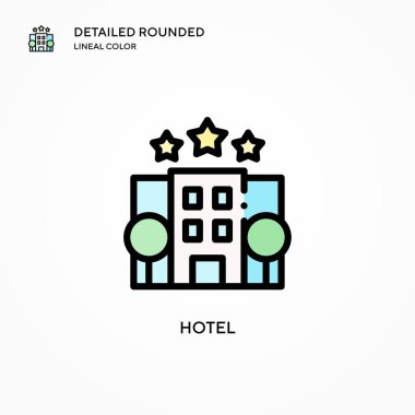Otel vektör simgesi. Modern vektör illüstrasyon kavramları. Düzenlemesi ve kişiselleştirmesi kolay.