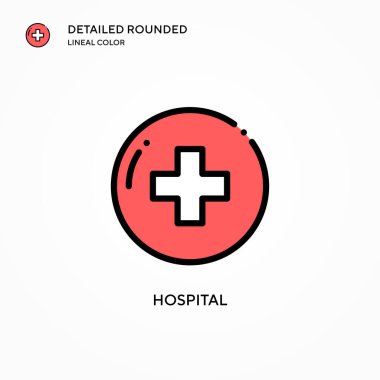 Hastane vektör ikonu. Modern vektör illüstrasyon kavramları. Düzenlemesi ve kişiselleştirmesi kolay.