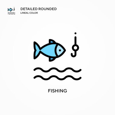 Balık tutma vektörü simgesi. Modern vektör illüstrasyon kavramları. Düzenlemesi ve kişiselleştirmesi kolay.