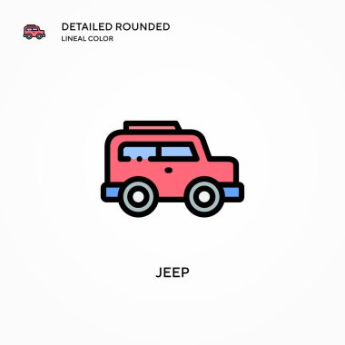 Jeep vektör simgesi. Modern vektör illüstrasyon kavramları. Düzenlemesi ve kişiselleştirmesi kolay.