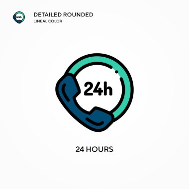 24 saat vektör simgesi. Modern vektör illüstrasyon kavramları. Düzenlemesi ve kişiselleştirmesi kolay.