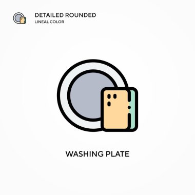 Tabak vektör simgesi yıkılıyor. Modern vektör illüstrasyon kavramları. Düzenlemesi ve kişiselleştirmesi kolay.