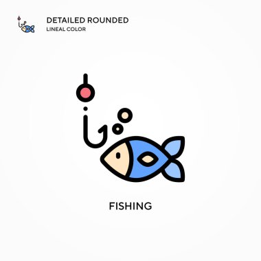 Balık tutma vektörü simgesi. Modern vektör illüstrasyon kavramları. Düzenlemesi ve kişiselleştirmesi kolay.