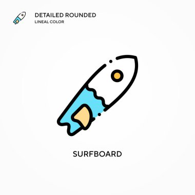 Sörf tahtası vektör simgesi. Modern vektör illüstrasyon kavramları. Düzenlemesi ve kişiselleştirmesi kolay.